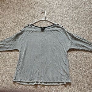 Striped green 3/4  Sleeve Top with Button Detail 1x